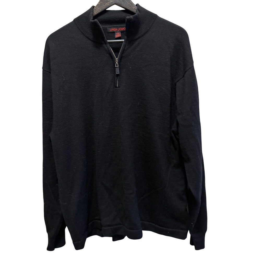 Linea Uomo Black 1/4 Zip Sweater Mens Sz.XXL‎ Textured Knit Pullover wool blend